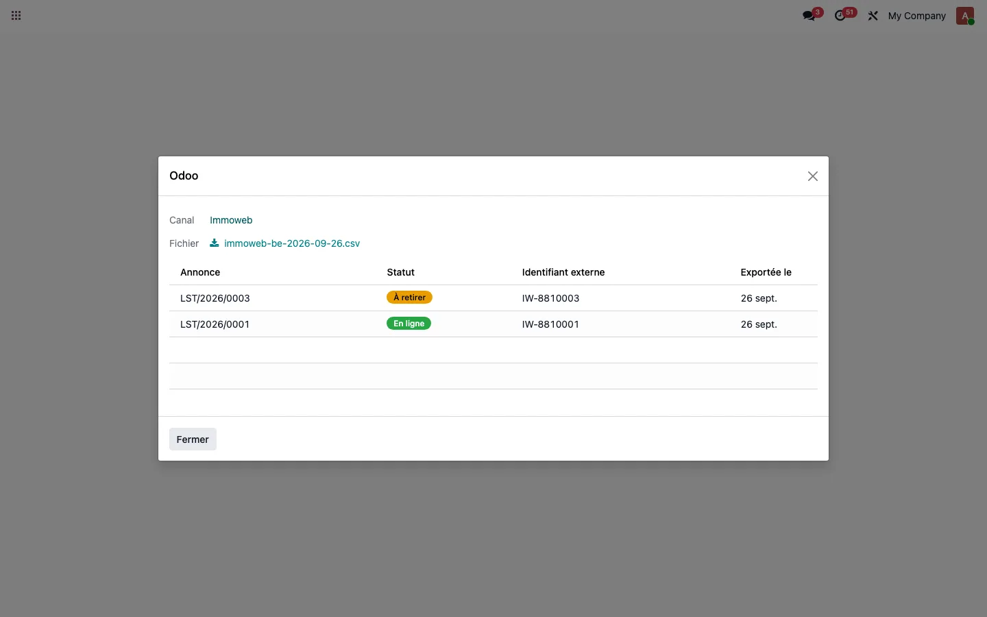 Assistant d'export qui produit le fichier à envoyer à la plateforme.